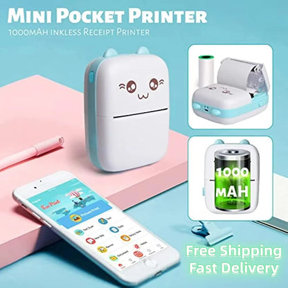 Mini Photo Pocket Printer Portable Ink-Free Thermal 57Mm Sticker Trans Paper Wireless BT 200Dpi Android IOS Printing Machine