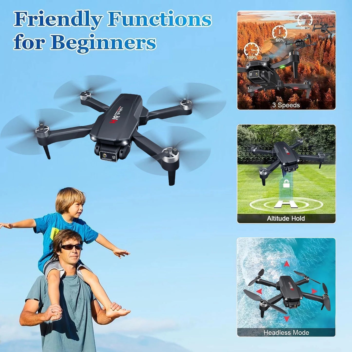 H16 Drone with Camera for Adults 4K, Foldable Drone for Beginners with Brushless Motor, Optical Flow Positioning, with 2 Batteries and Carrying Case