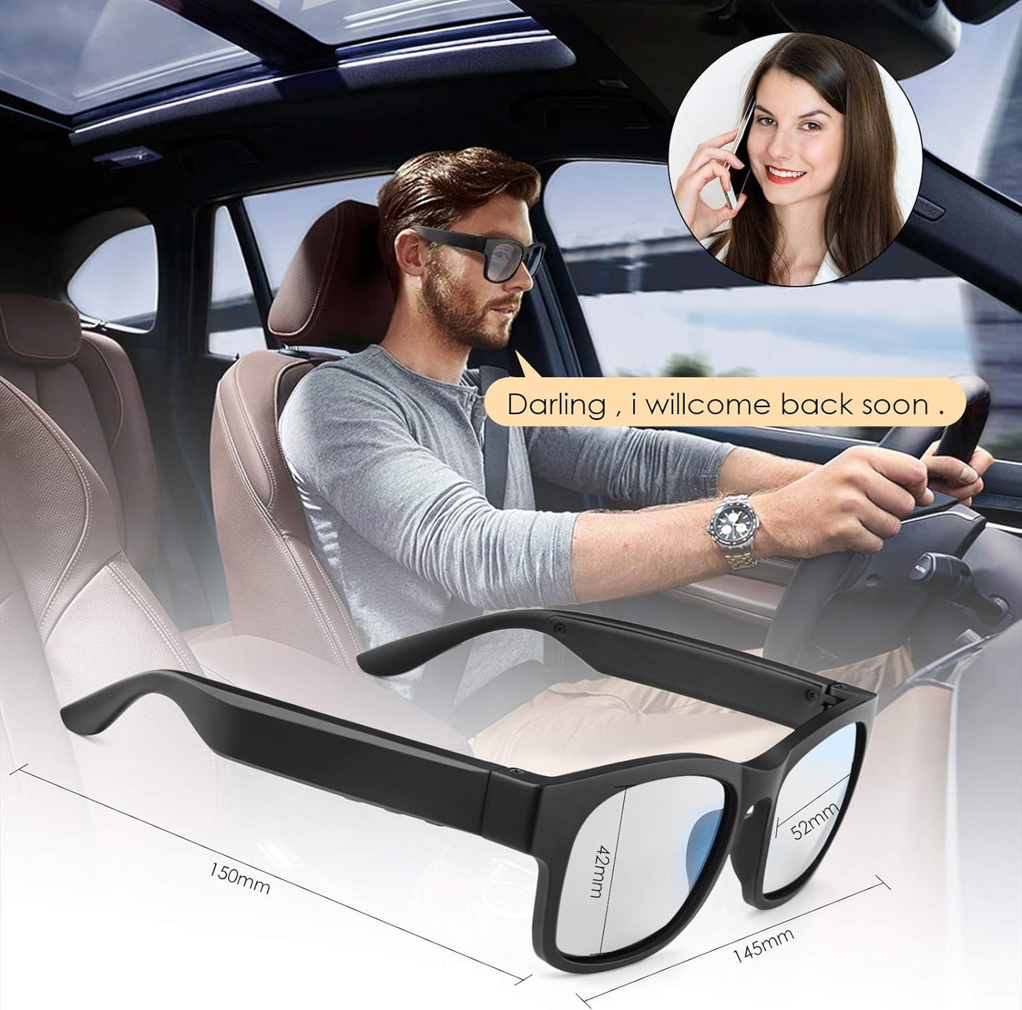 Smart Glasses Smart Audio Glasses Wireless Bluetooth Sunglasses Polarized Sunglasses IPX4 Waterproof